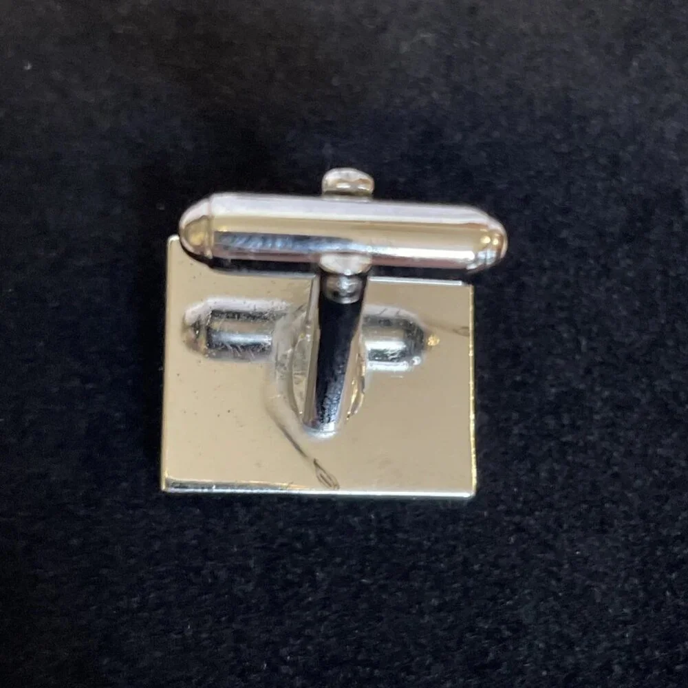 Silver Tone Square Etched Cufflinks Men's Vintage Formal Wear Bullet Back